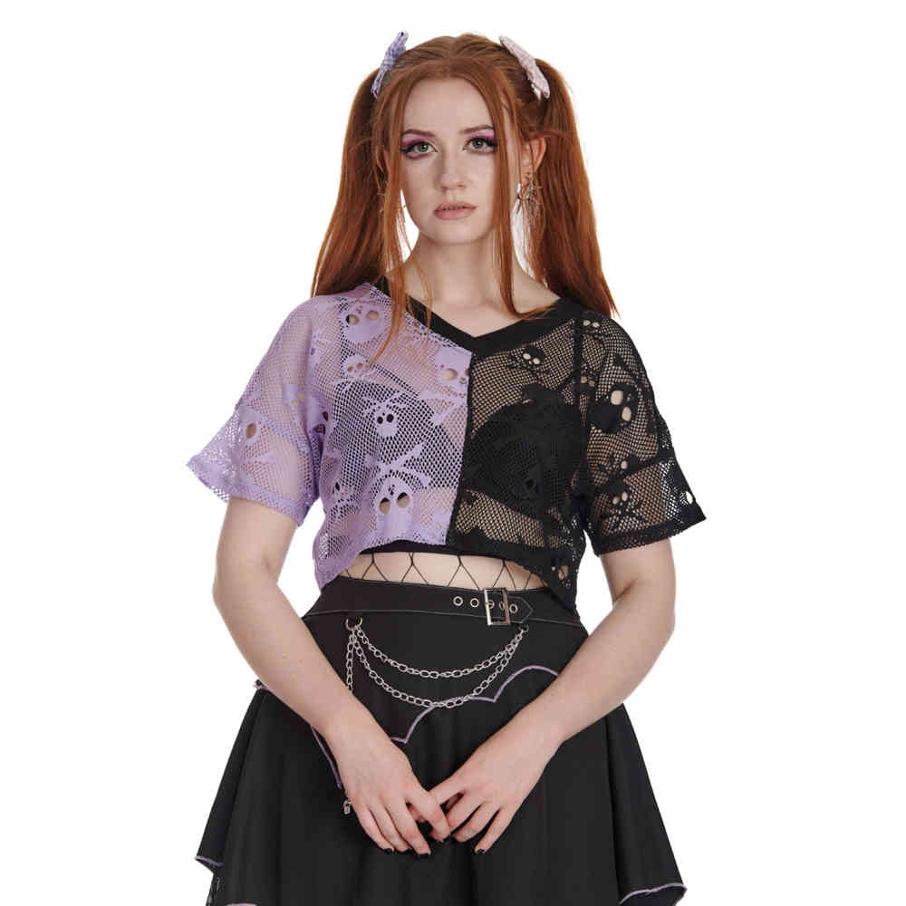 Banned - Sora Half & Half Crop top - Paars/Zwart